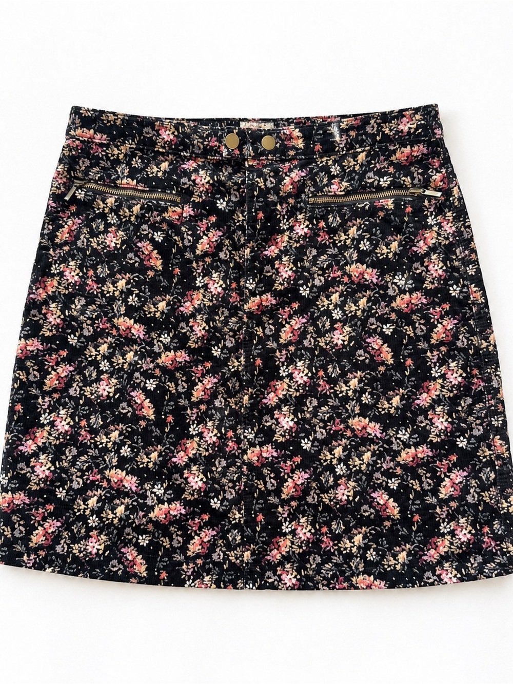 Mossimo Floral Corduroy Mini Skirt Size 4 Y2K Zip Pocket Stretch